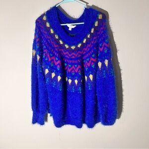 Time and Tru Women's Blue Patterned Sweater